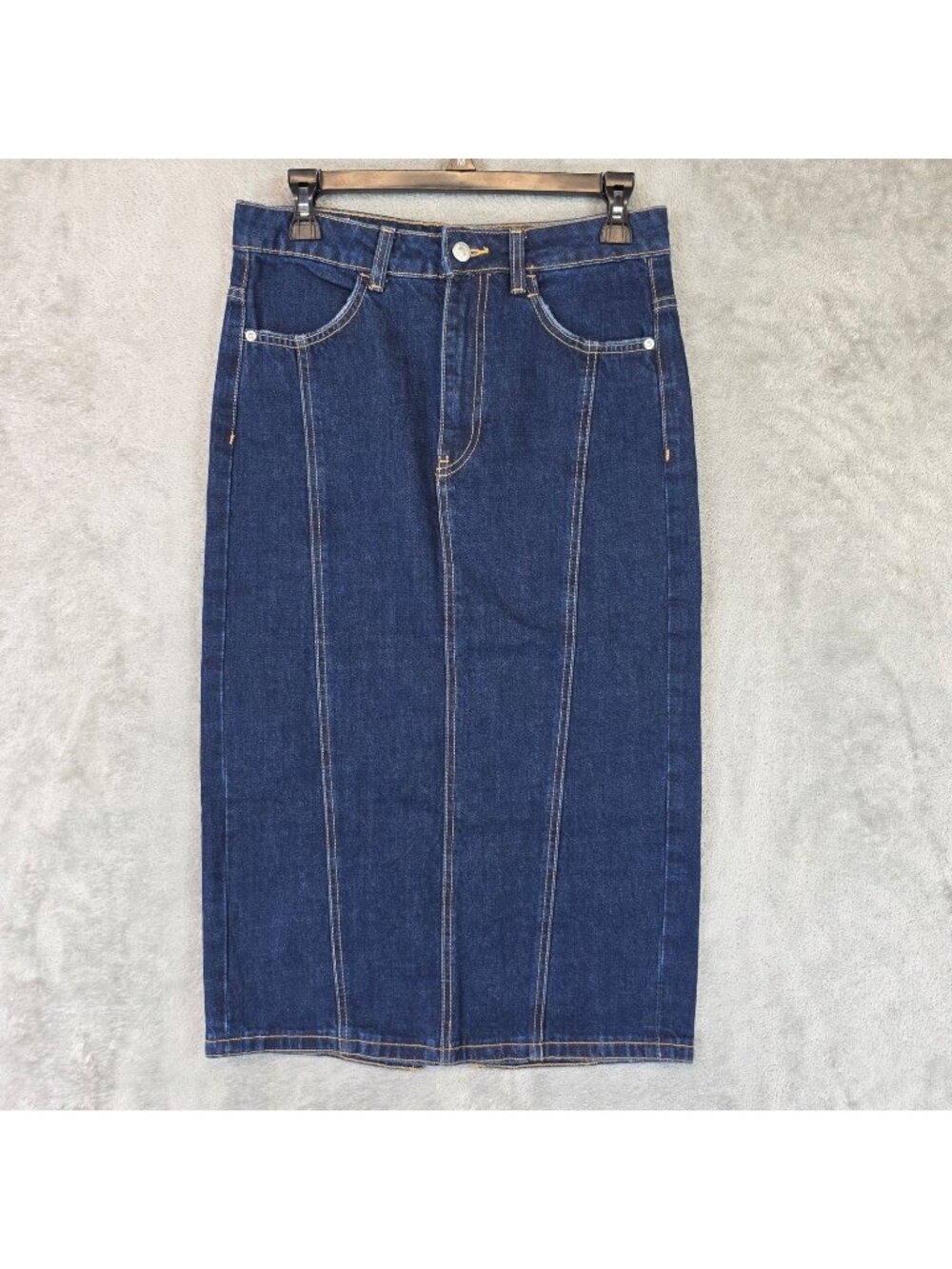 Zara Skirt Womens S Blue Denim Pencil Midi High Waist Back Vent Pockets Casual